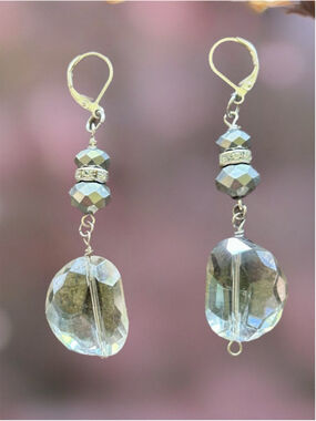 Handmade Clear Quartz Earrings Artisan Faceted Crystal Dangle Drop Silver Jewelr